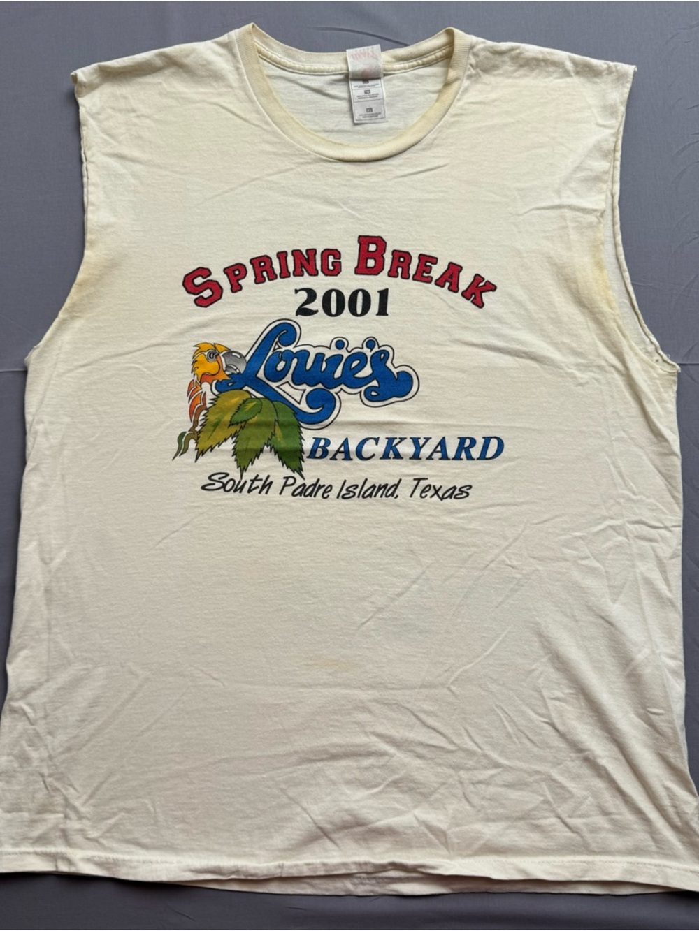 Fruit of the Loom Spring Break 2001 Louie's Backyard Sleeveless Tee White XL Men